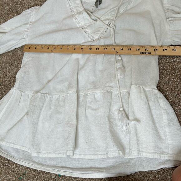 Asos blouse top flowy white 100% cotton lightweight V-neck tie 3/4 sleeve SZ M - Picture 9 of 9